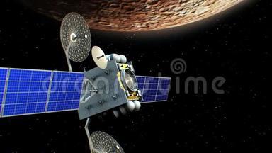 水星轨道上的虚构人造卫星，三维动画。 地球的纹理是在图形编辑器中创建的。